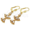 Oro Laminado Long Earring, Gold Filled Style Baguette Design, with White Cubic Zirconia, Polished, Golden Finish, 02.323.0065