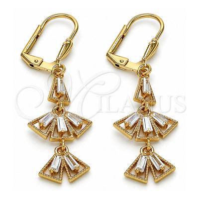 Oro Laminado Long Earring, Gold Filled Style Baguette Design, with White Cubic Zirconia, Polished, Golden Finish, 02.323.0065