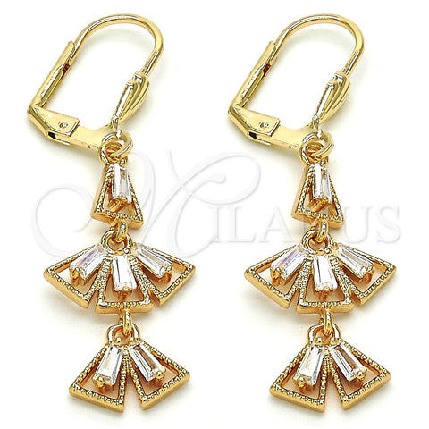 Oro Laminado Long Earring, Gold Filled Style Baguette Design, with White Cubic Zirconia, Polished, Golden Finish, 02.323.0065