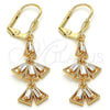Oro Laminado Long Earring, Gold Filled Style Baguette Design, with White Cubic Zirconia, Polished, Golden Finish, 02.323.0065
