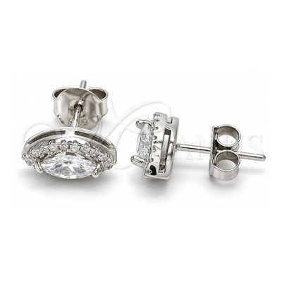 Sterling Silver Stud Earring, with White Cubic Zirconia, Polished, Rhodium Finish, 02.286.0022