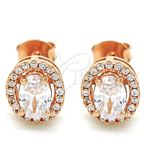 Sterling Silver Stud Earring, with White Cubic Zirconia and White Crystal, Polished, Rose Gold Finish, 02.286.0023.1