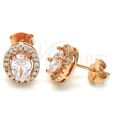 Sterling Silver Stud Earring, with White Cubic Zirconia and White Crystal, Polished, Rose Gold Finish for wholesale, main product view