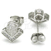 Sterling Silver Stud Earring, with White Micro Pave, Polished, Rhodium Finish, 02.286.0025