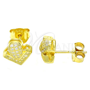 Sterling Silver Ring — Stud Earring with White Micro Pave Polished 02. — main product view — SKU 126087 | Plata 925 anillo — Stud Earring with blanco Micro Pave pulido 02. — SKU 126087