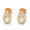 Sterling Silver Stud Earring, Teardrop Design, with White Cubic Zirconia and White Micro Pave, Polished, Rose Gold Finish, 02.286.0027.1