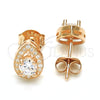 Sterling Silver Stud Earring, Teardrop Design, with White Cubic Zirconia and White Micro Pave, Polished, Rose Gold Finish, 02.286.0027.1