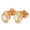 Sterling Silver Stud Earring, Teardrop Design, with White Cubic Zirconia and White Micro Pave, Polished, Rose Gold Finish, 02.286.0027.1