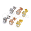 Sterling Silver Stud Earring, Teardrop Design, with White Cubic Zirconia and White Micro Pave, Polished, Rose Gold Finish, 02.286.0027.1
