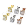 Sterling Silver Stud Earring, with White Cubic Zirconia and White Crystal, Polished, Rose Gold Finish, 02.286.0030.1