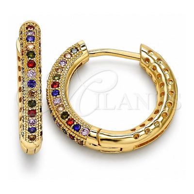 Oro Laminado Huggie Hoop, Gold Filled Style with Multicolor Micro Pave, Polished, Golden Finish, 02.264.0006.2.20