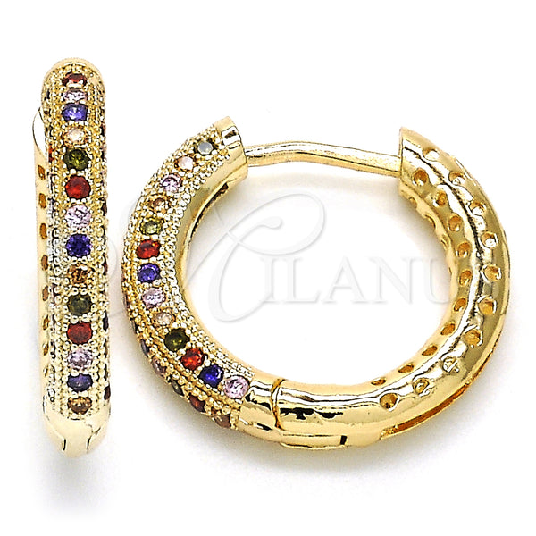 Gold Filled Hoop Earrings — Huggie Hoop with Multicolor Micro Pave Polished 02. — main product view — SKU 126121 | Oro Laminado aretes de aro — Huggie Hoop with Multicolor Micro Pave pulido 02. — SKU 126121