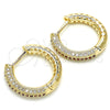 Oro Laminado Huggie Hoop, Gold Filled Style with Garnet and White Micro Pave, Polished, Golden Finish, 02.264.0006.3.20