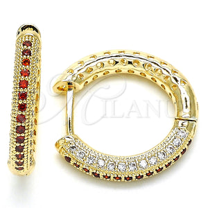 Gold Filled Hoop Earrings — Huggie Hoop with Garnet and White Micro Pave — main product view — SKU 126122 | Oro Laminado aretes de aro — Huggie Hoop with Garnet and blanco Micro Pave — SKU 126122