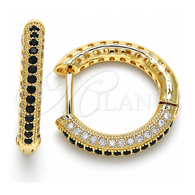 Oro Laminado Huggie Hoop, Gold Filled Style with Black and White Micro Pave, Polished, Golden Finish, 02.264.0006.4.20