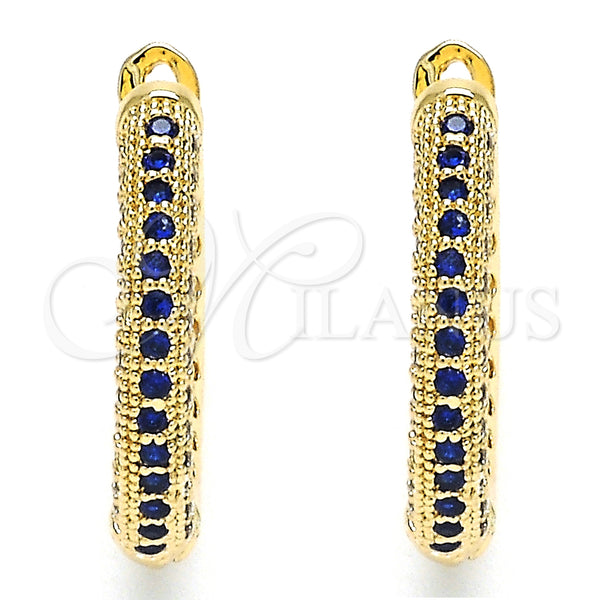 Gold Filled Hoop Earrings — Huggie Hoop with Sapphire Blue and White Micro — main product view — SKU 126124 | Oro Laminado aretes de aro — Huggie Hoop with Sapphire Blue and blanco Micro — SKU 126124