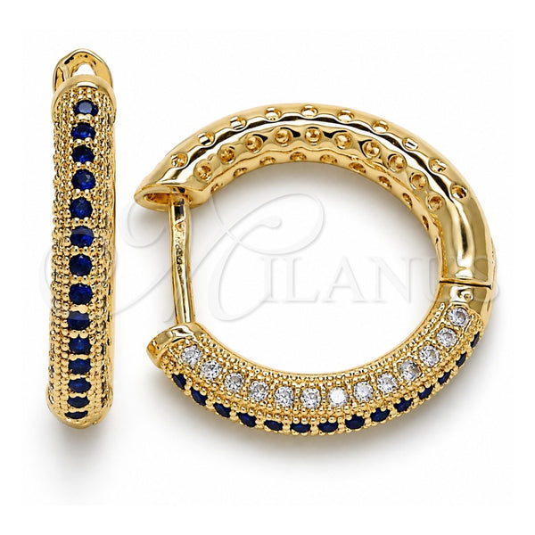Oro Laminado Huggie Hoop, Gold Filled Style with Sapphire Blue and White Micro Pave, Polished, Golden Finish, 02.264.0006.5.20