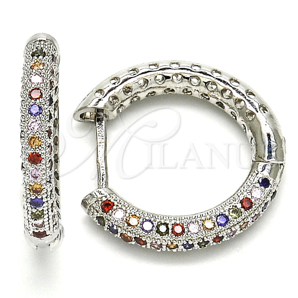White Gold Filled Hoop Earrings — Huggie Hoop with Multicolor Micro Pave Polished 02. — main product view — SKU 126125 | Oro Laminado Blanco aretes de aro — Huggie Hoop with Multicolor Micro Pave pulido 02. — SKU 126125