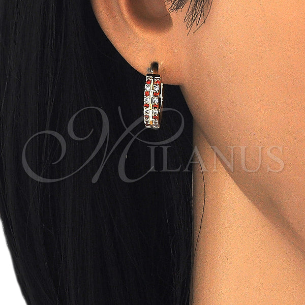 Gold Filled Hoop Earrings — Huggie Hoop with Garnet and White Cubic Zirconia — main product view — SKU 126140 | Oro Laminado aretes de aro — Huggie Hoop with Garnet and blanco Cubic Zirconia — SKU 126140