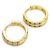 Oro Laminado Huggie Hoop, Gold Filled Style with Garnet and White Cubic Zirconia, Polished, Golden Finish, 02.266.0029.1.20