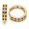 Oro Laminado Huggie Hoop, Gold Filled Style with Garnet and White Cubic Zirconia, Polished, Golden Finish, 02.266.0029.1.20