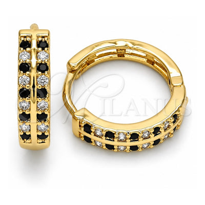 Oro Laminado Huggie Hoop, Gold Filled Style with Black and White Cubic Zirconia, Polished, Golden Finish, 02.266.0029.2.20