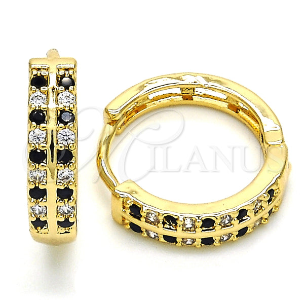 Gold Filled Hoop Earrings — Huggie Hoop with Black and White Cubic Zirconia — main product view — SKU 126141 | Oro Laminado aretes de aro — Huggie Hoop with negro and blanco Cubic Zirconia — SKU 126141