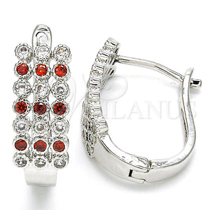 White Gold Filled Hoop Earrings — Huggie Hoop with Garnet and White Cubic Zirconia — main product view — SKU 126147 | Oro Laminado Blanco aretes de aro — Huggie Hoop with Garnet and blanco Cubic Zirconia — SKU 126147