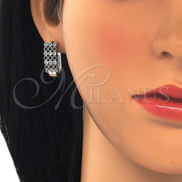 White Gold Filled Hoop Earrings — Huggie Hoop with Black and White Cubic Zirconia — alternate product view — SKU 126148 | Oro Laminado Blanco aretes de aro — Huggie Hoop with negro and blanco Cubic Zirconia — SKU 126148