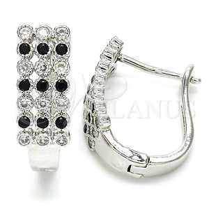 White Gold Filled Hoop Earrings — Huggie Hoop with Black and White Cubic Zirconia — main product view — SKU 126148 | Oro Laminado Blanco aretes de aro — Huggie Hoop with negro and blanco Cubic Zirconia — SKU 126148