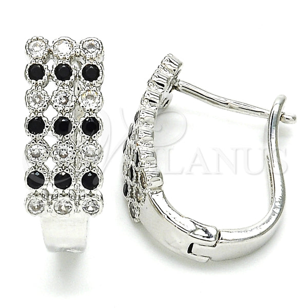 White Gold Filled Hoop Earrings — Huggie Hoop with Black and White Cubic Zirconia — main product view — SKU 126148 | Oro Laminado Blanco aretes de aro — Huggie Hoop with negro and blanco Cubic Zirconia — SKU 126148