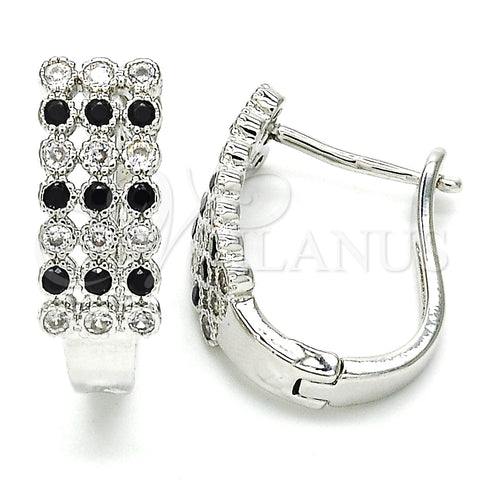 Rhodium Gold Filled Huggie Hoop, with Black and White Cubic Zirconia, Polished, Rhodium Finish, 02.266.0005.3.15