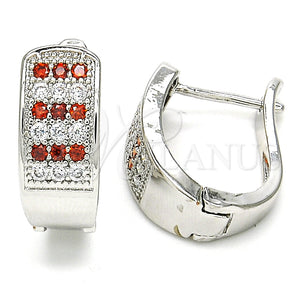 White Gold Filled Hoop Earrings — Huggie Hoop with Garnet and White Cubic Zirconia — main product view — SKU 126149 | Oro Laminado Blanco aretes de aro — Huggie Hoop with Garnet and blanco Cubic Zirconia — SKU 126149