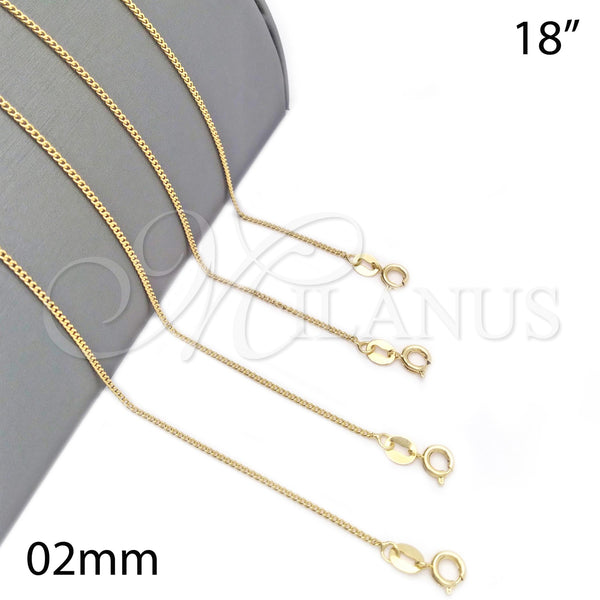 Oro Laminado Basic Necklace, Gold Filled Style Miami Cuban Design, Polished, Golden Finish, 04.09.0178.18 (18 Inches Length)