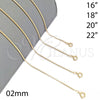 Oro Laminado Basic Necklace, Gold Filled Style Rat Tail Design, Polished, Golden Finish, 04.09.0181.20 (01 MM Thickness, 20 Inches Length)