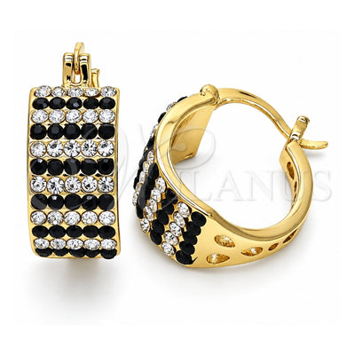 Oro Laminado Small Hoop, Gold Filled Style with Black and White Crystal, Polished, Golden Finish, 02.100.0072.5.15