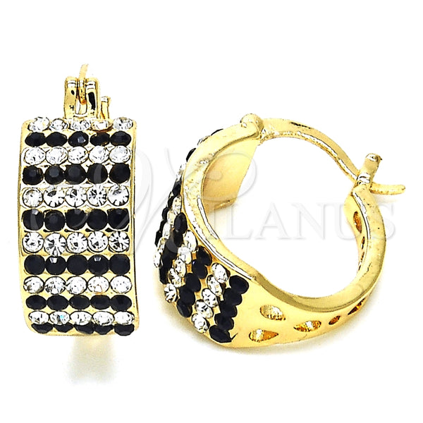 Gold Filled Hoop Earrings — Small Hoop with Black and White Crystal Polished — main product view — SKU 126185 | Oro Laminado aretes de aro — Small Hoop with negro and cristal blanco pulido — SKU 126185