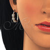 Oro Laminado Small Hoop, Gold Filled Style Flower Design, with White Crystal, Polished, Golden Finish, 02.100.0090.15