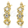 Oro Laminado Small Hoop, Gold Filled Style Flower Design, with White Crystal, Polished, Golden Finish, 02.100.0090.15