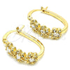 Oro Laminado Small Hoop, Gold Filled Style Flower Design, with White Crystal, Polished, Golden Finish, 02.100.0090.15