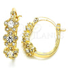 Oro Laminado Small Hoop, Gold Filled Style Flower Design, with White Crystal, Polished, Golden Finish, 02.100.0090.15