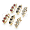 Oro Laminado Small Hoop, Gold Filled Style Flower Design, with White Crystal, Polished, Golden Finish, 02.100.0090.15