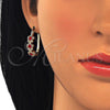 Oro Laminado Small Hoop, Gold Filled Style Flower Design, with Garnet and White Crystal, Polished, Golden Finish, 02.100.0090.1.15
