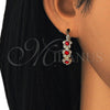 Oro Laminado Small Hoop, Gold Filled Style Flower Design, with Garnet and White Crystal, Polished, Golden Finish, 02.100.0090.1.15