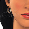Oro Laminado Small Hoop, Gold Filled Style Flower Design, with Black and White Crystal, Polished, Golden Finish, 02.100.0090.2.15