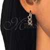 Oro Laminado Small Hoop, Gold Filled Style Flower Design, with Black and White Crystal, Polished, Golden Finish, 02.100.0090.2.15