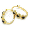 Oro Laminado Small Hoop, Gold Filled Style Flower Design, with Black and White Crystal, Polished, Golden Finish, 02.100.0090.2.15