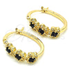 Oro Laminado Small Hoop, Gold Filled Style Flower Design, with Black and White Crystal, Polished, Golden Finish, 02.100.0090.2.15