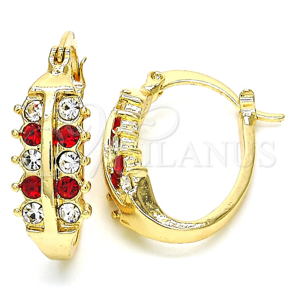 Gold Filled Hoop Earrings — Small Hoop with Garnet and White Crystal Polished — main product view — SKU 126191 | Oro Laminado aretes de aro — Small Hoop with Garnet and cristal blanco pulido — SKU 126191