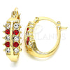 Oro Laminado Small Hoop, Gold Filled Style with Garnet and White Crystal, Polished, Golden Finish, 02.100.0092.1.15